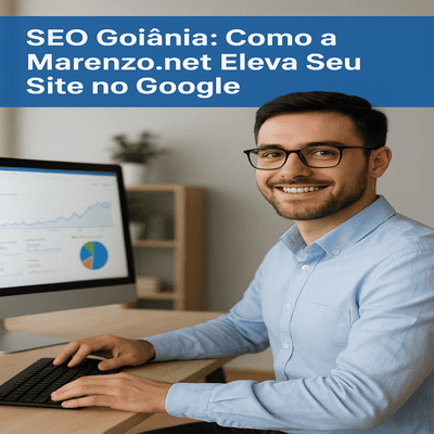 SEO Goiânia: Como a Marenzo.net Eleva Seu Site no Google 2 Consultor de SEO da Marenzo.net analisando métricas no computador para melhorar o posicionamento de sites em Goiânia